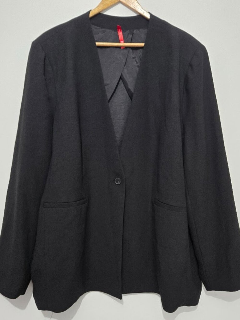 Spanx Classic Black Crepe Blazer Sz 1X Collarless One Button Professional Office